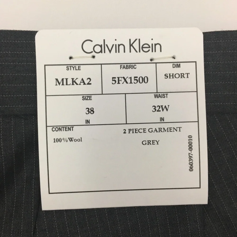Calvin Klein 38s mens suit gray stripes 100% wool 2 piece new 2 button ea0143